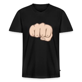 Poing - T-shirt encolure en V Premium bio Homme - noir - Devant - Nico (187cm)
