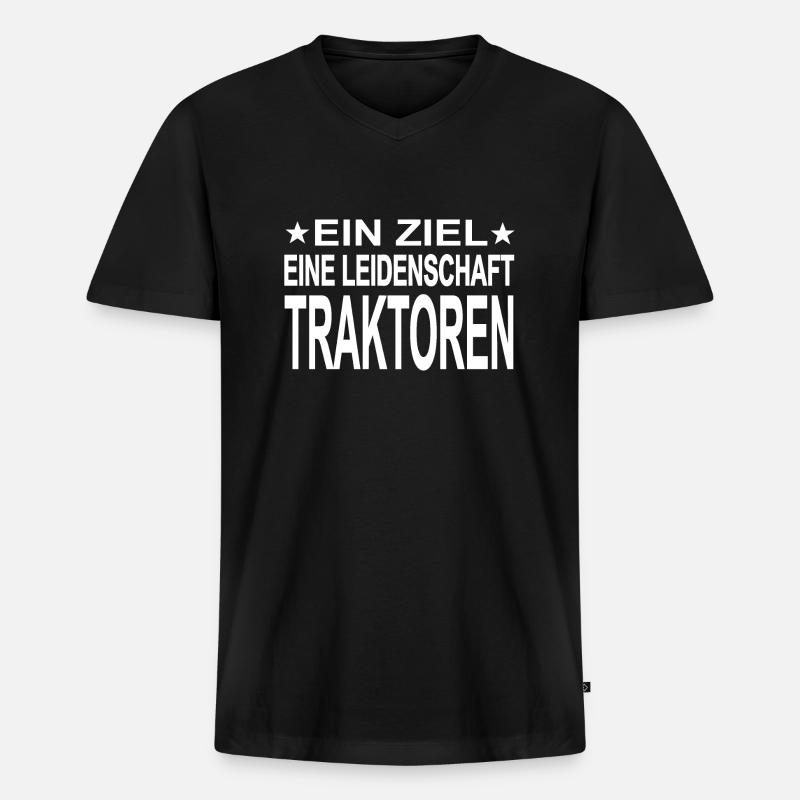 Traktor - Männer Premium Bio T-Shirt mit V-Ausschnitt - Schwarz