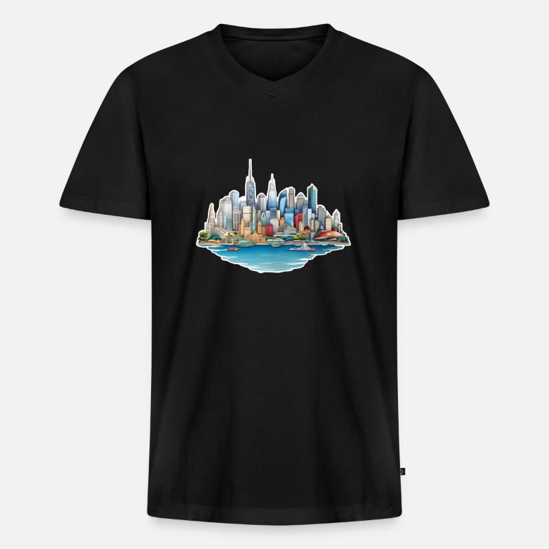 Skyline Großstadt - Männer Premium Bio T-Shirt mit V-Ausschnitt - Schwarz