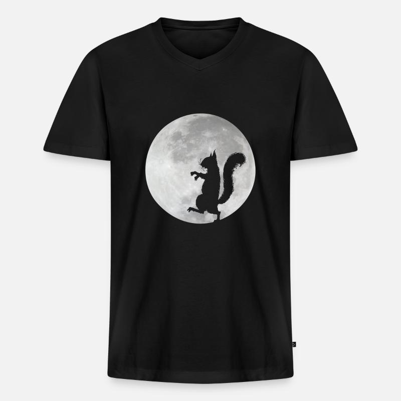 Eichhörnchen im Mond - Männer Premium Bio T-Shirt mit V-Ausschnitt - Schwarz