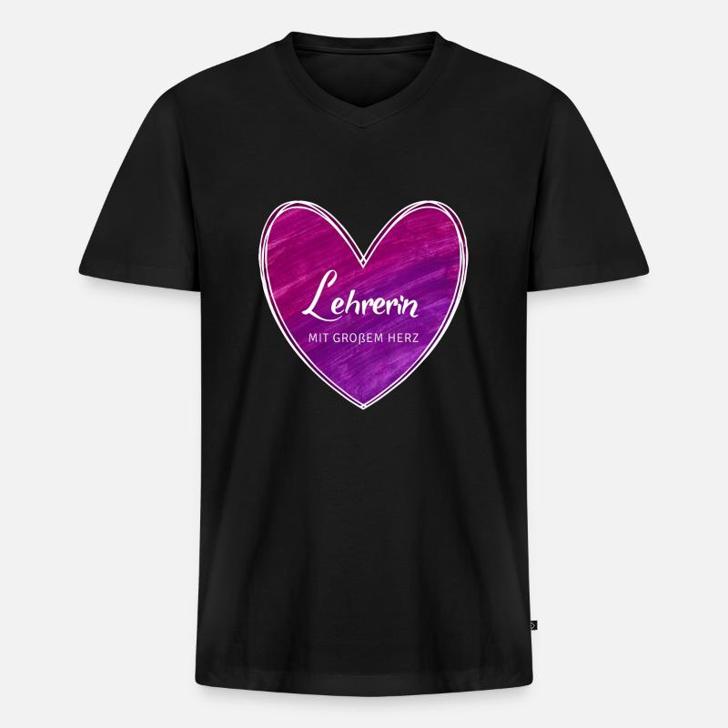 Lehrerin mit großem Herz - Männer Premium Bio T-Shirt mit V-Ausschnitt - Schwarz