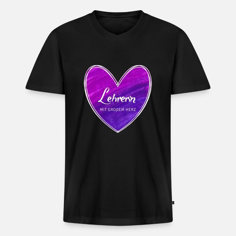 Lehrerin mit großem Herz - Männer Premium Bio T-Shirt mit V-Ausschnitt - Schwarz