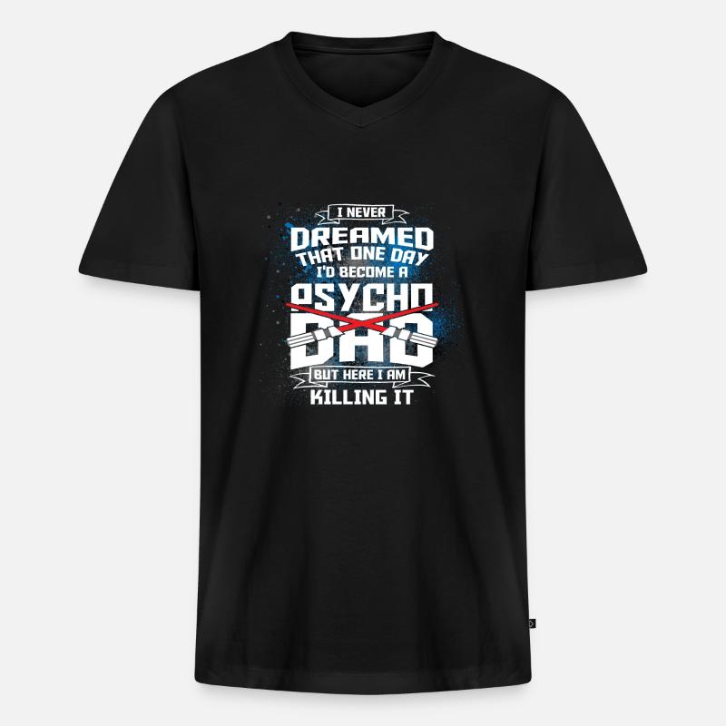 PSYCHO DARTH DAD X2X - Männer Premium Bio T-Shirt mit V-Ausschnitt - Schwarz