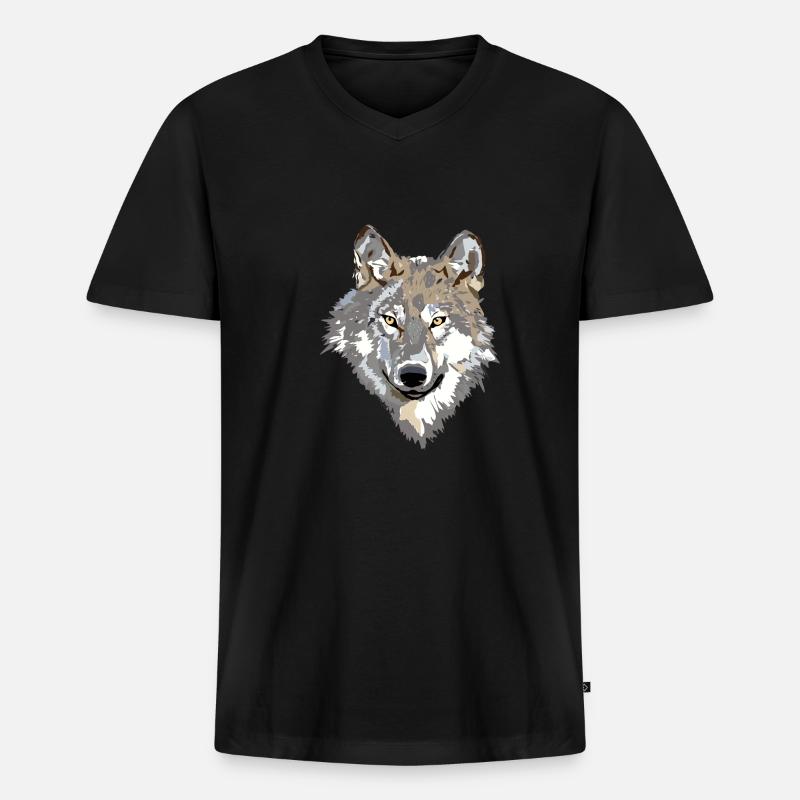 Der Wolf - Männer Premium Bio T-Shirt mit V-Ausschnitt - Schwarz
