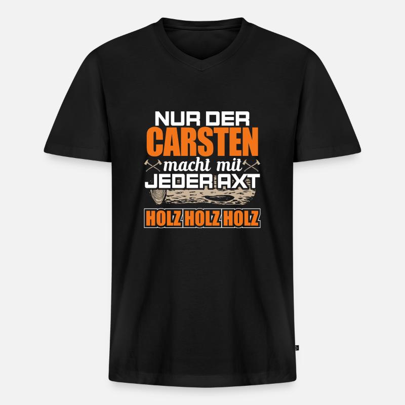 CARSTEN - Holz - Männer Premium Bio T-Shirt mit V-Ausschnitt - Schwarz