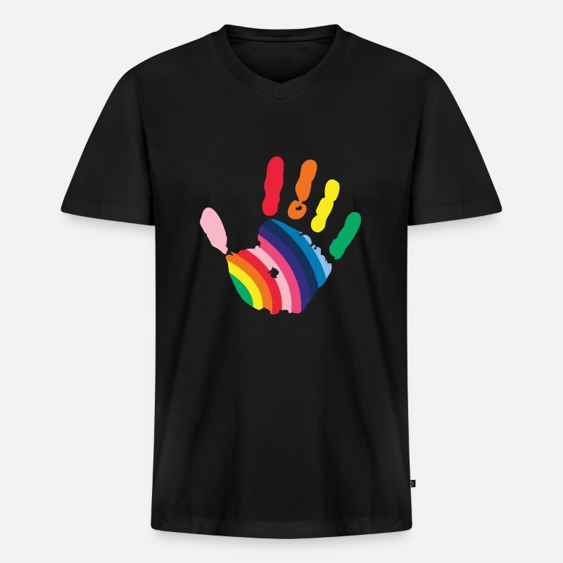 Hand - Männer Premium Bio T-Shirt mit V-Ausschnitt - Schwarz
