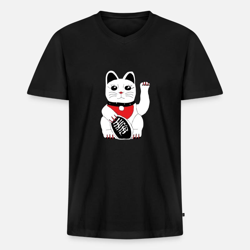 Winkekatze - Männer Premium Bio T-Shirt mit V-Ausschnitt - Schwarz