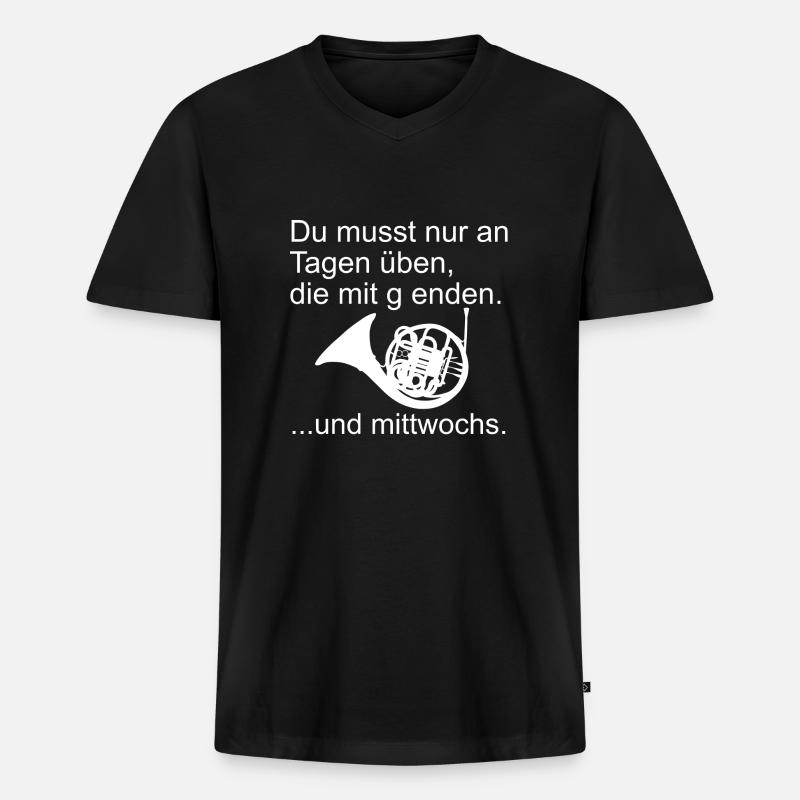 Horn üben - Männer Premium Bio T-Shirt mit V-Ausschnitt - Schwarz
