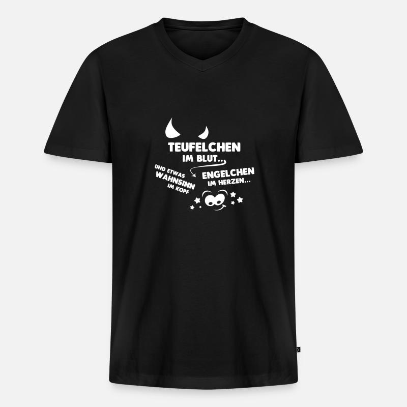 Teufelchen im Blut - Männer Premium Bio T-Shirt mit V-Ausschnitt - Schwarz