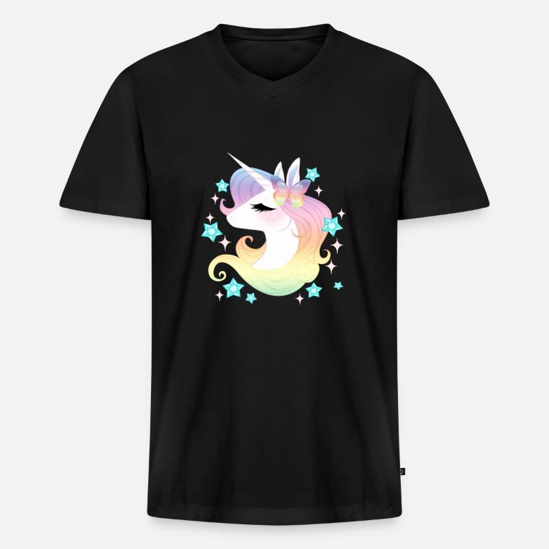Einhorn Strars - Männer Premium Bio T-Shirt mit V-Ausschnitt - Schwarz