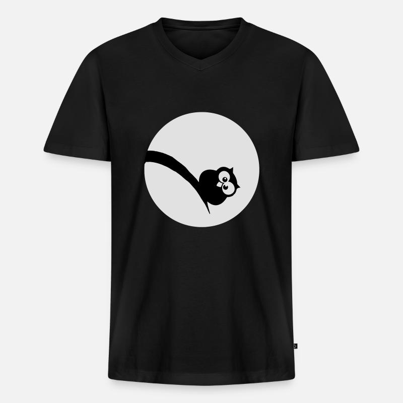 Dicke Eule im Mondenschein - Männer Premium Bio T-Shirt mit V-Ausschnitt - Schwarz