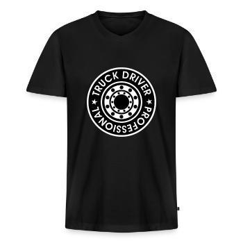 routier de camion professionnel Truck Driver - T-shirt encolure en V Premium bio Homme - noir - Devant - Nico (187cm)