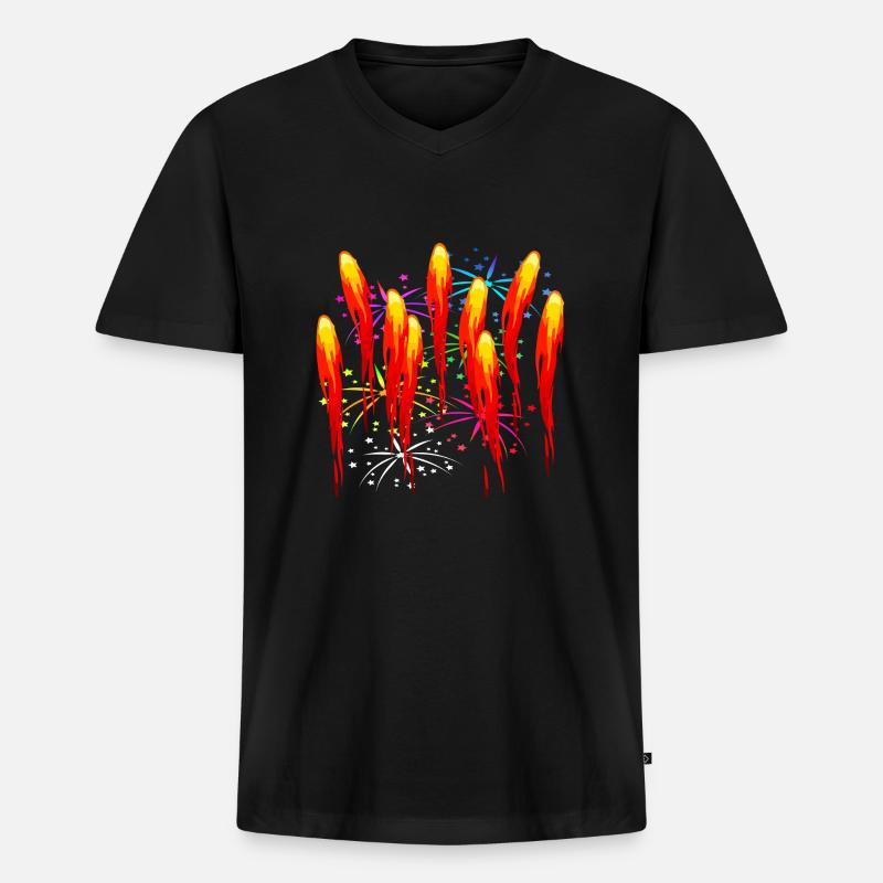 Feuer firework fire Feuerwerk - Männer Premium Bio T-Shirt mit V-Ausschnitt - Schwarz