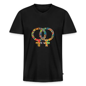Symboles gais et lesbiennes lesbiennes colorés 03 - T-shirt encolure en V Premium bio Homme - noir - Devant - Nico (187cm)