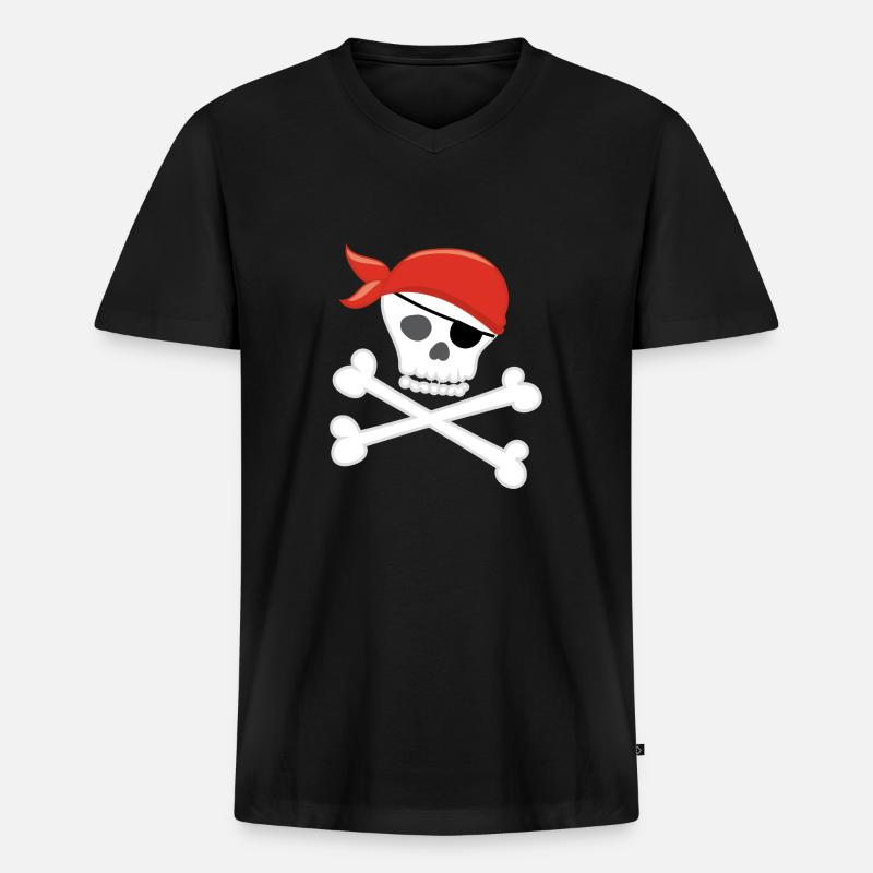 PIRATE - Männer Premium Bio T-Shirt mit V-Ausschnitt - Schwarz