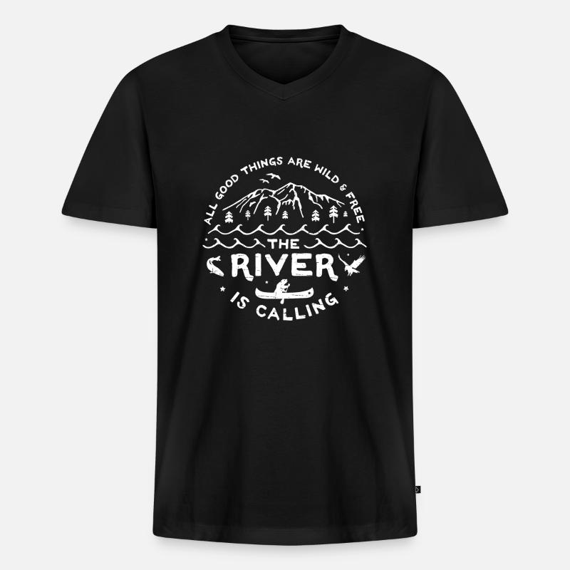 River is Calling w - Männer Premium Bio T-Shirt mit V-Ausschnitt - Schwarz