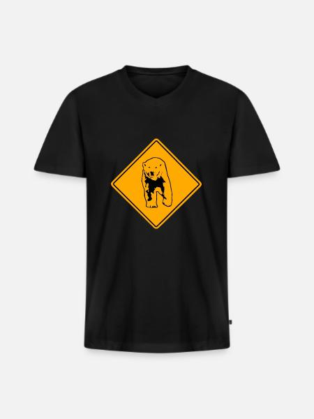 Polar Bear Road Sign - Männer Premium Bio T-Shirt mit V-Ausschnitt - Schwarz