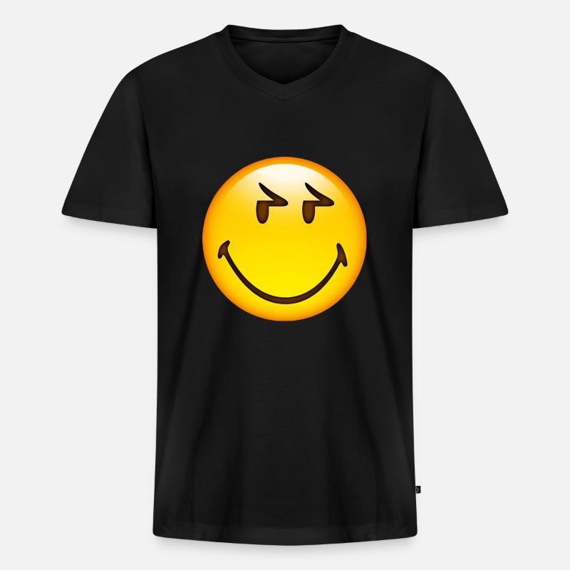 Smiley Glossy Eyelids - Männer Premium Bio T-Shirt mit V-Ausschnitt - Schwarz