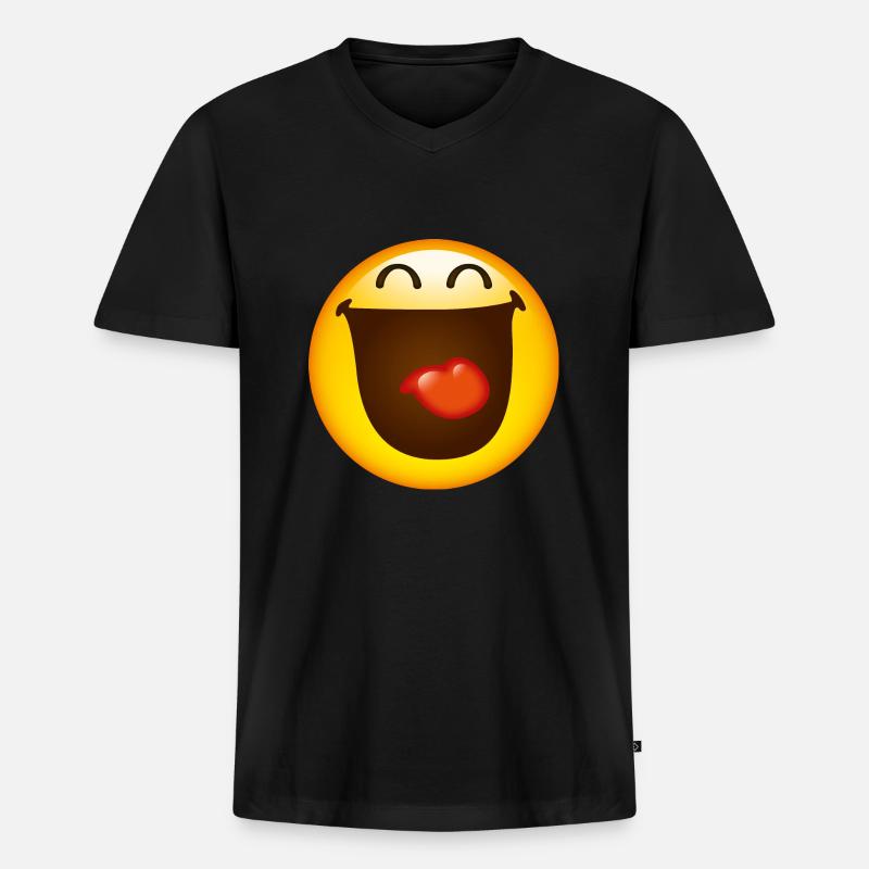 Smiley Glossy Happy - Männer Premium Bio T-Shirt mit V-Ausschnitt - Schwarz