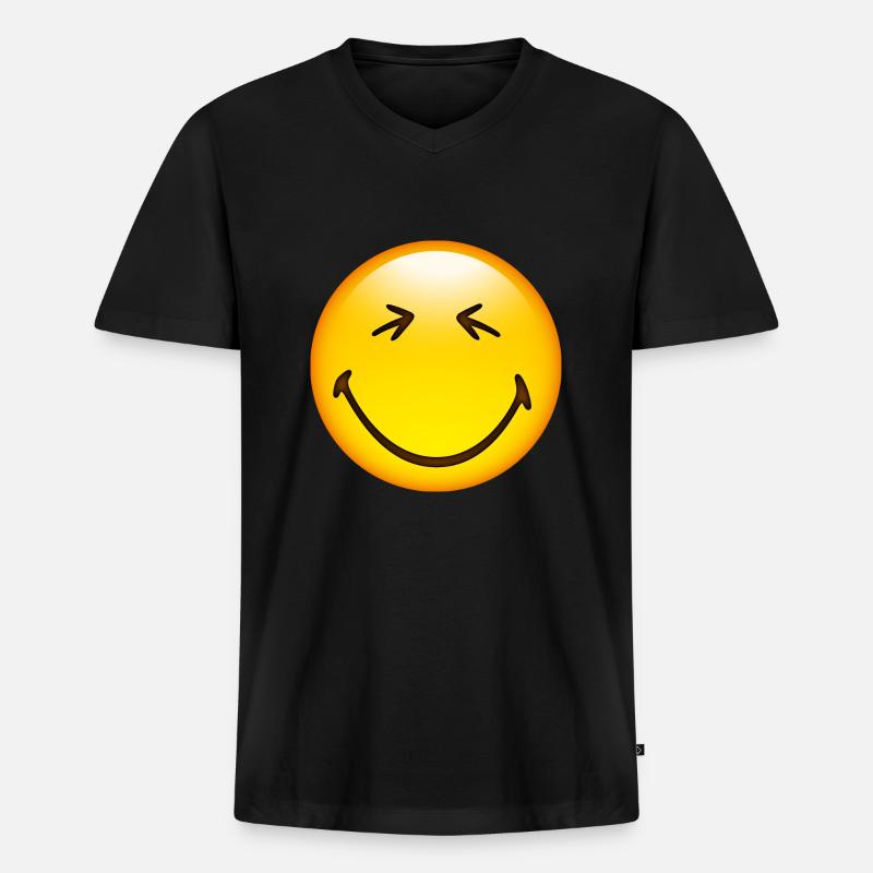 Smiley Happy - Männer Premium Bio T-Shirt mit V-Ausschnitt - Schwarz