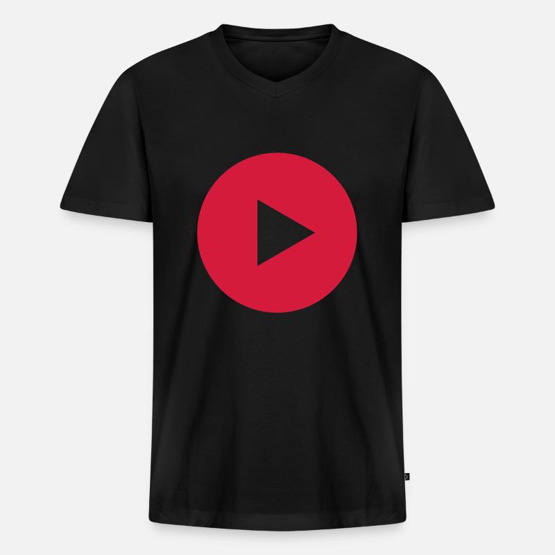 PLAY BUTTON - Männer Premium Bio T-Shirt mit V-Ausschnitt - Schwarz