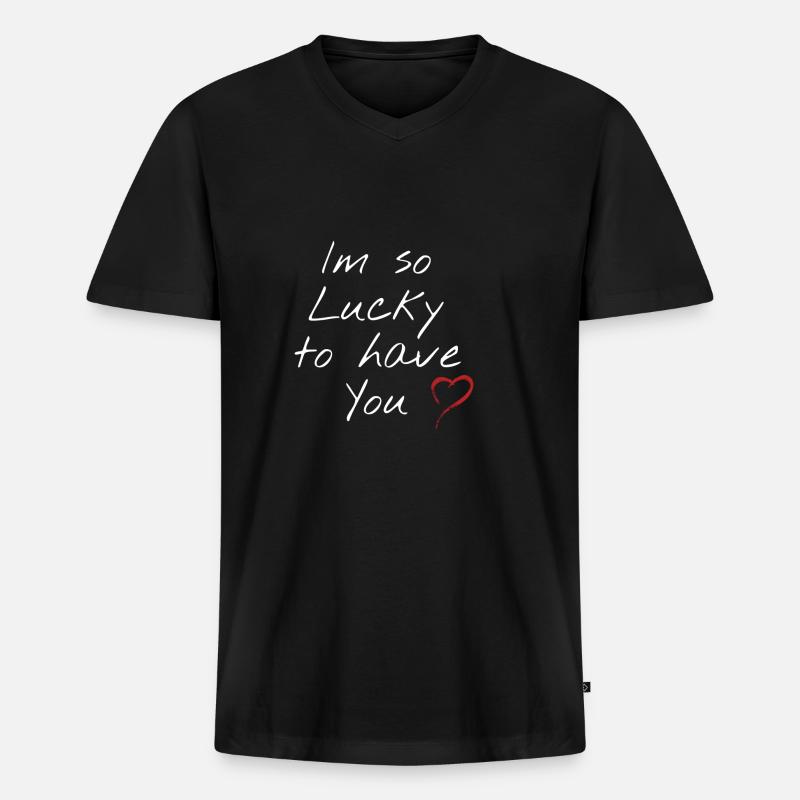 glücklich - Männer Premium Bio T-Shirt mit V-Ausschnitt - Schwarz