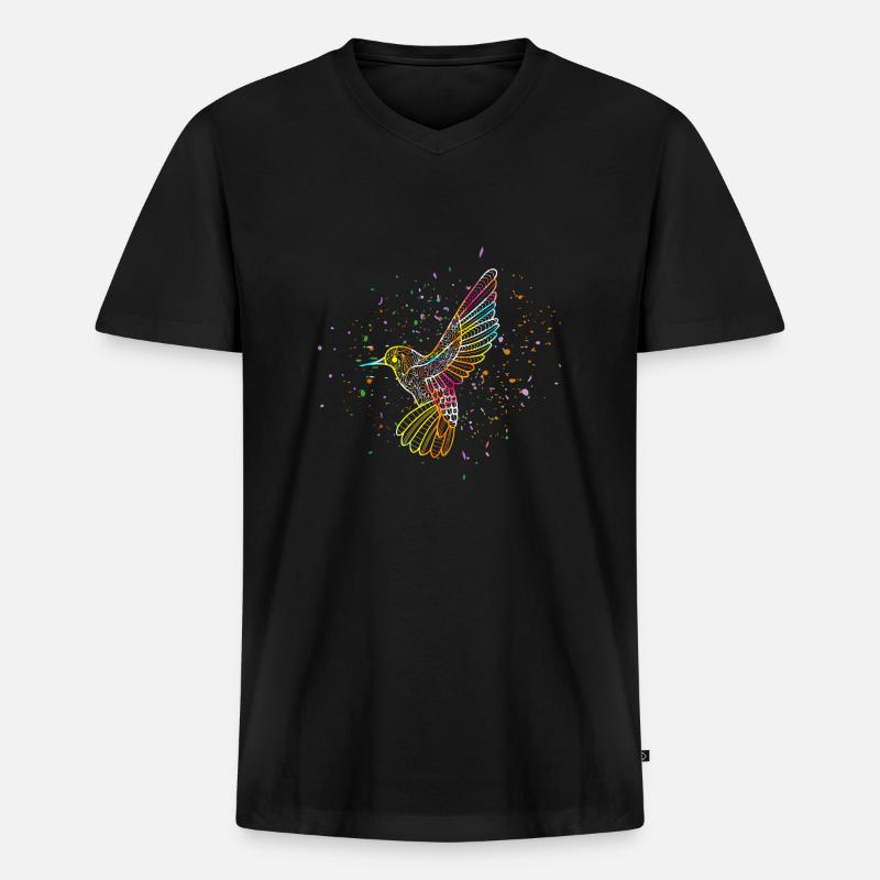 Henna Frühlings-Vogel - Männer Premium Bio T-Shirt mit V-Ausschnitt - Schwarz