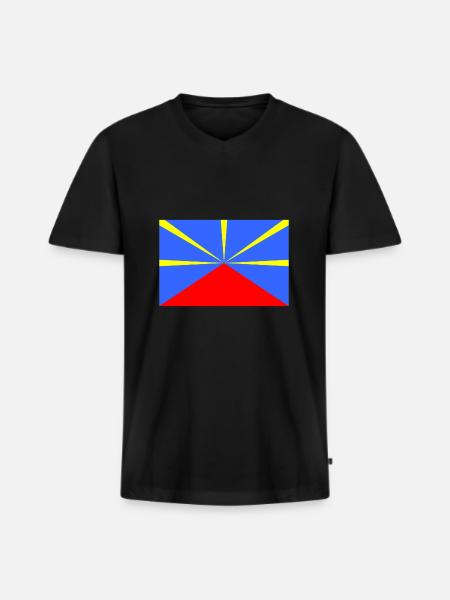 Reunion Islandin lippu "Lo mahavéli" 974 - Premium luomulaatuinen miesten t-paita, jossa V-pääntie - musta