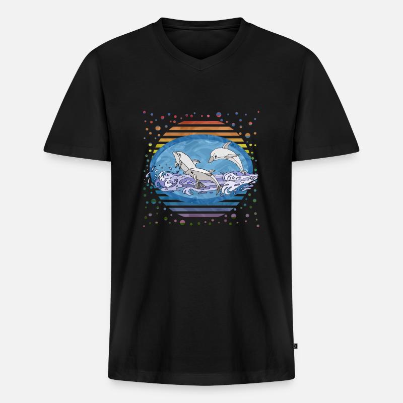 Delfine - Männer Premium Bio T-Shirt mit V-Ausschnitt - Schwarz