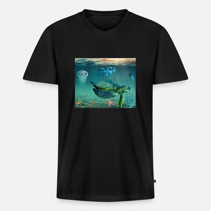 Schildkröte Meer Geschenk Geschenkidee - Männer Premium Bio T-Shirt mit V-Ausschnitt - Schwarz