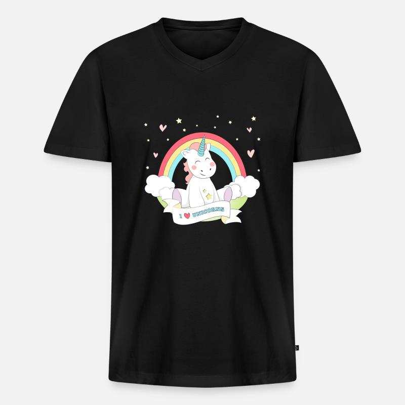 Ich liebe Einhörner - Männer Premium Bio T-Shirt mit V-Ausschnitt - Schwarz