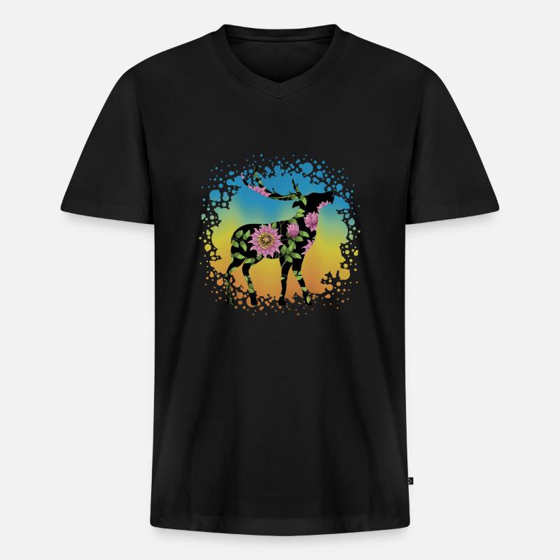 Hirsch - Männer Premium Bio T-Shirt mit V-Ausschnitt - Schwarz
