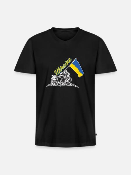 ukraine flag raising - Men's Premium Organic T-shirt with V-neck - black