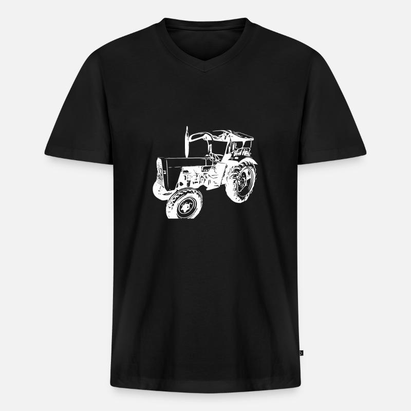 Traktor - Männer Premium Bio T-Shirt mit V-Ausschnitt - Schwarz