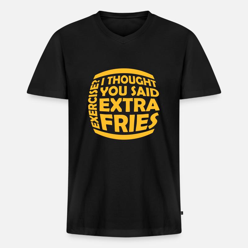 Exercise Extra Fries Zitat - Männer Premium Bio T-Shirt mit V-Ausschnitt - Schwarz
