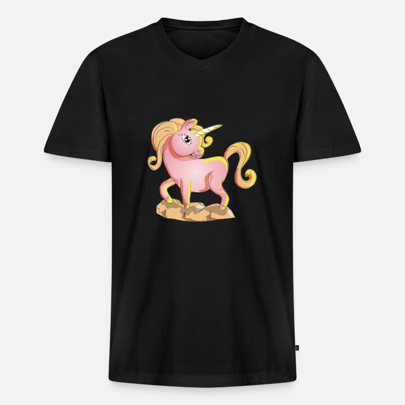Süsses Einhorn - Männer Premium Bio T-Shirt mit V-Ausschnitt - Schwarz