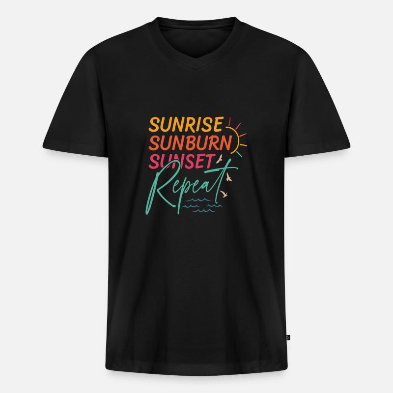 Sunrise Sunburn Sunset Repeat - Männer Premium Bio T-Shirt mit V-Ausschnitt - Schwarz