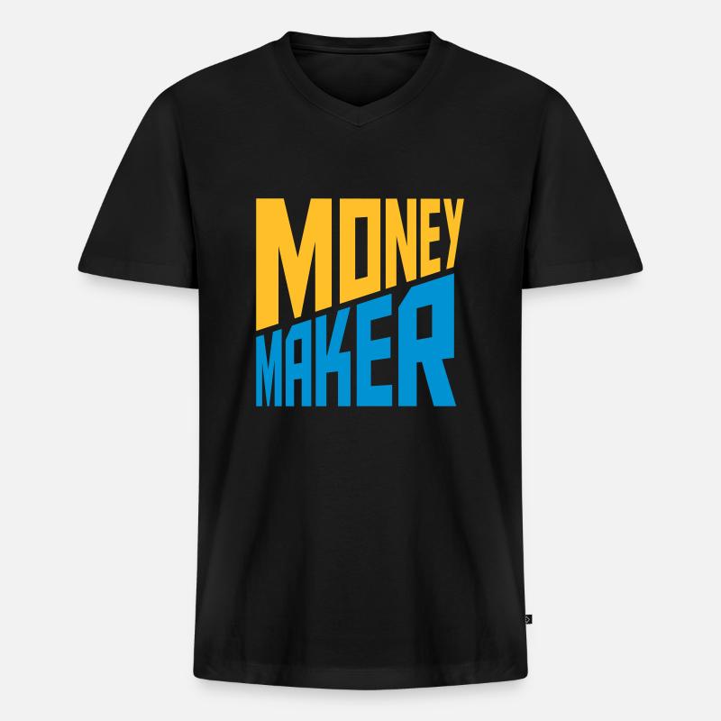 Text Money Maker Erfolgreich - Männer Premium Bio T-Shirt mit V-Ausschnitt - Schwarz