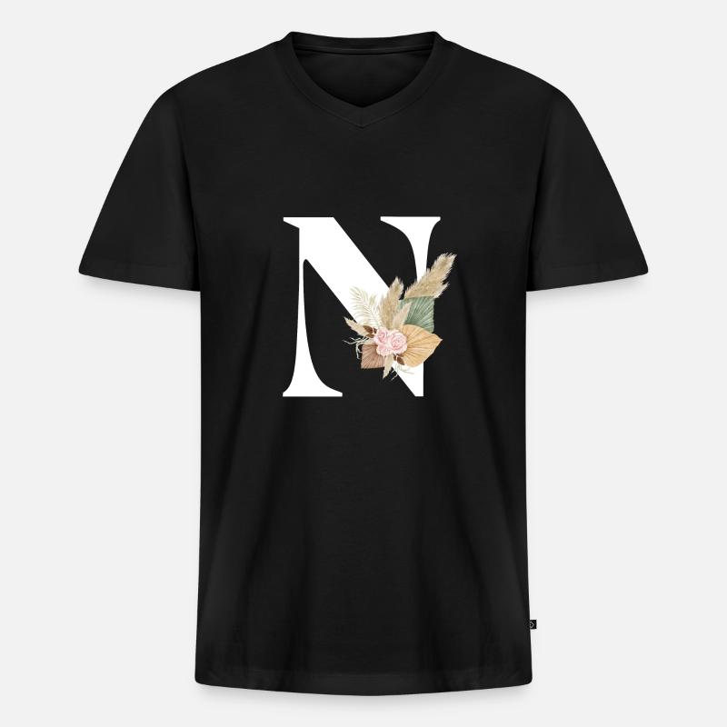 Buchstabe N Blumen - Männer Premium Bio T-Shirt mit V-Ausschnitt - Schwarz