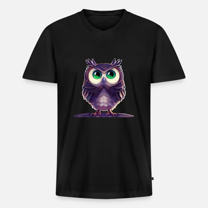 Eule mit Rüstung - Männer Premium Bio T-Shirt mit V-Ausschnitt - Schwarz