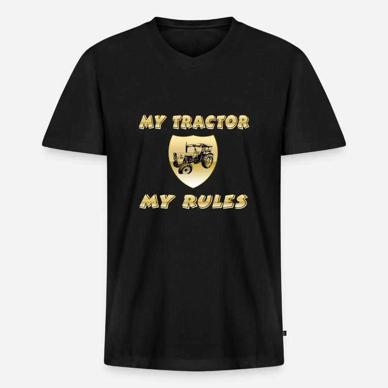 Traktor - Männer Premium Bio T-Shirt mit V-Ausschnitt - Schwarz