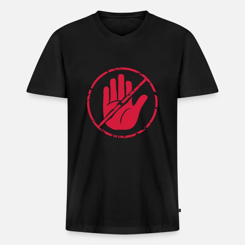 Zeichen Stop Hand durchgestrichen - Männer Premium Bio T-Shirt mit V-Ausschnitt - Schwarz
