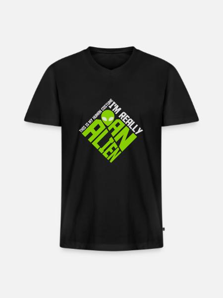 human costume alien quote - Men's Premium Organic T-shirt with V-neck - black