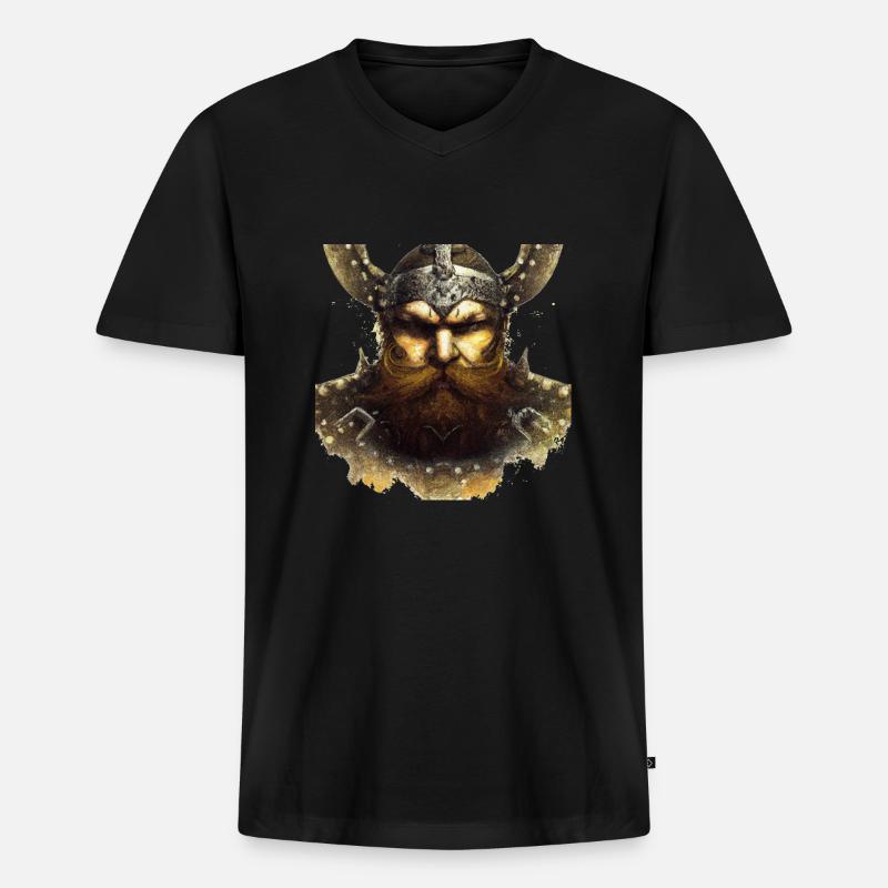 Wikingerkopf - Männer Premium Bio T-Shirt mit V-Ausschnitt - Schwarz