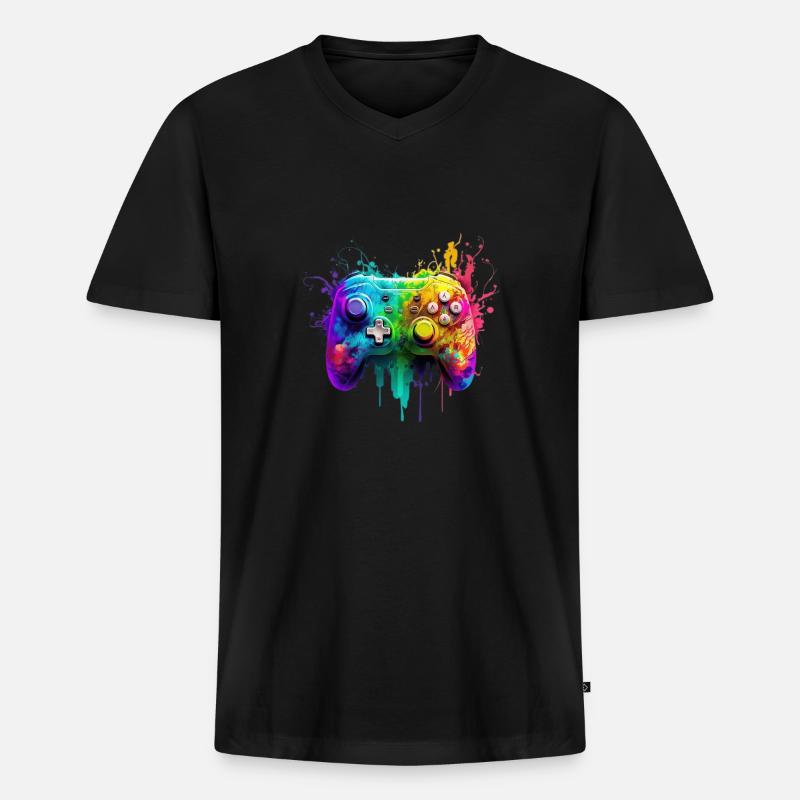Neon Gaming Controller / Kontroller - Männer Premium Bio T-Shirt mit V-Ausschnitt - Schwarz