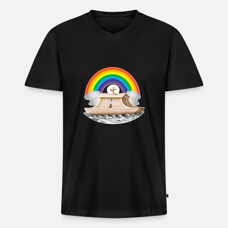 Regenbogenflut Arche Noah - Männer Premium Bio T-Shirt mit V-Ausschnitt - Schwarz