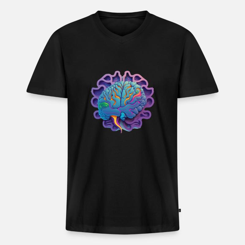 purple brain Geschenk - Männer Premium Bio T-Shirt mit V-Ausschnitt - Schwarz