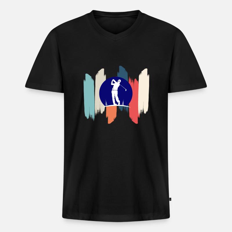 Retro-Regenbogengolf - Männer Premium Bio T-Shirt mit V-Ausschnitt - Schwarz