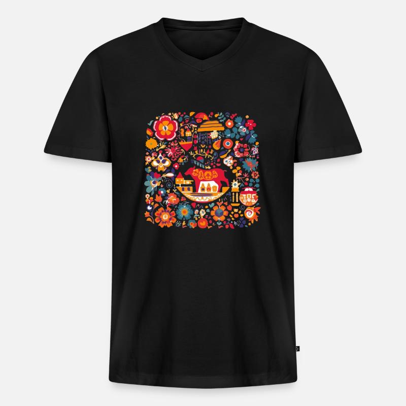 Traditionelles spanisches Design - Männer Premium Bio T-Shirt mit V-Ausschnitt - Schwarz