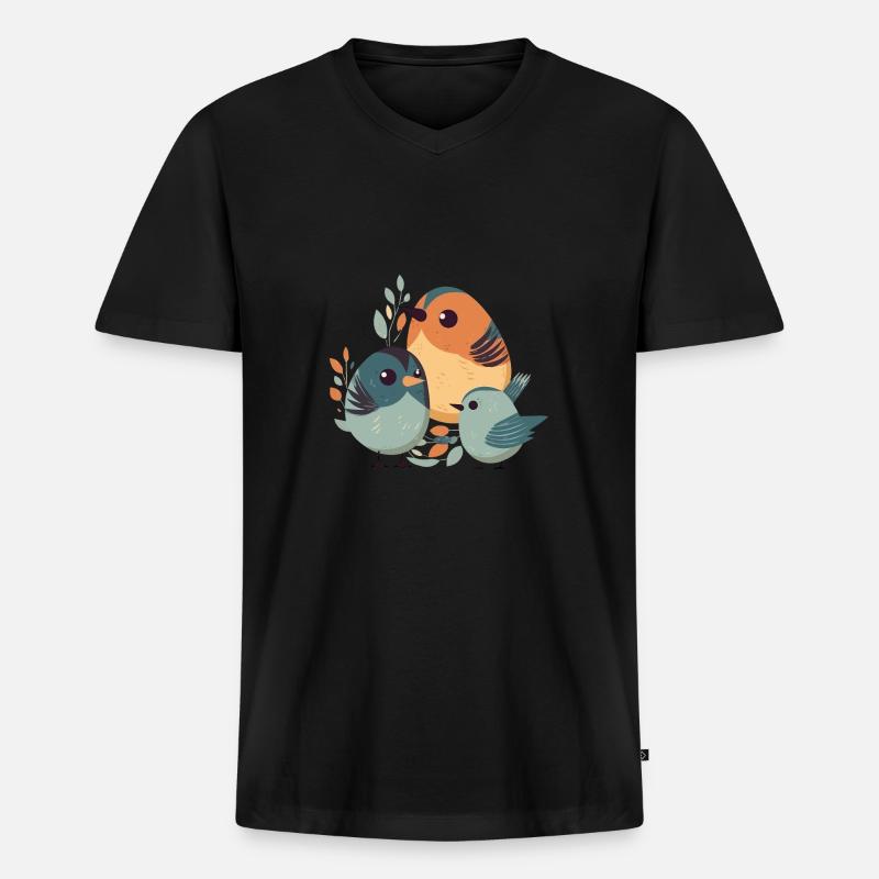 Vogelfamilie - Männer Premium Bio T-Shirt mit V-Ausschnitt - Schwarz